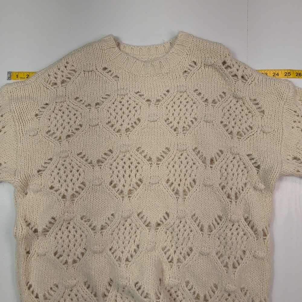 American Eagle Women Cream Wool Blend Pointelle Bobble Chunky Knit Sweater Small - Picture 4 of 9